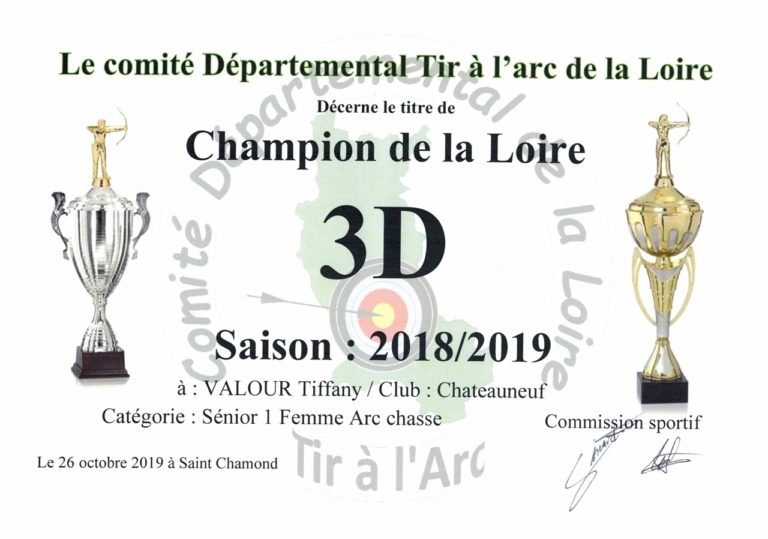 Tiffany Valour Championne de la Loire 3D 2019